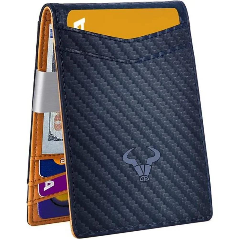Men's Slim Wallet Money Clip Front Pocket Wallet 8 Cards, Blue